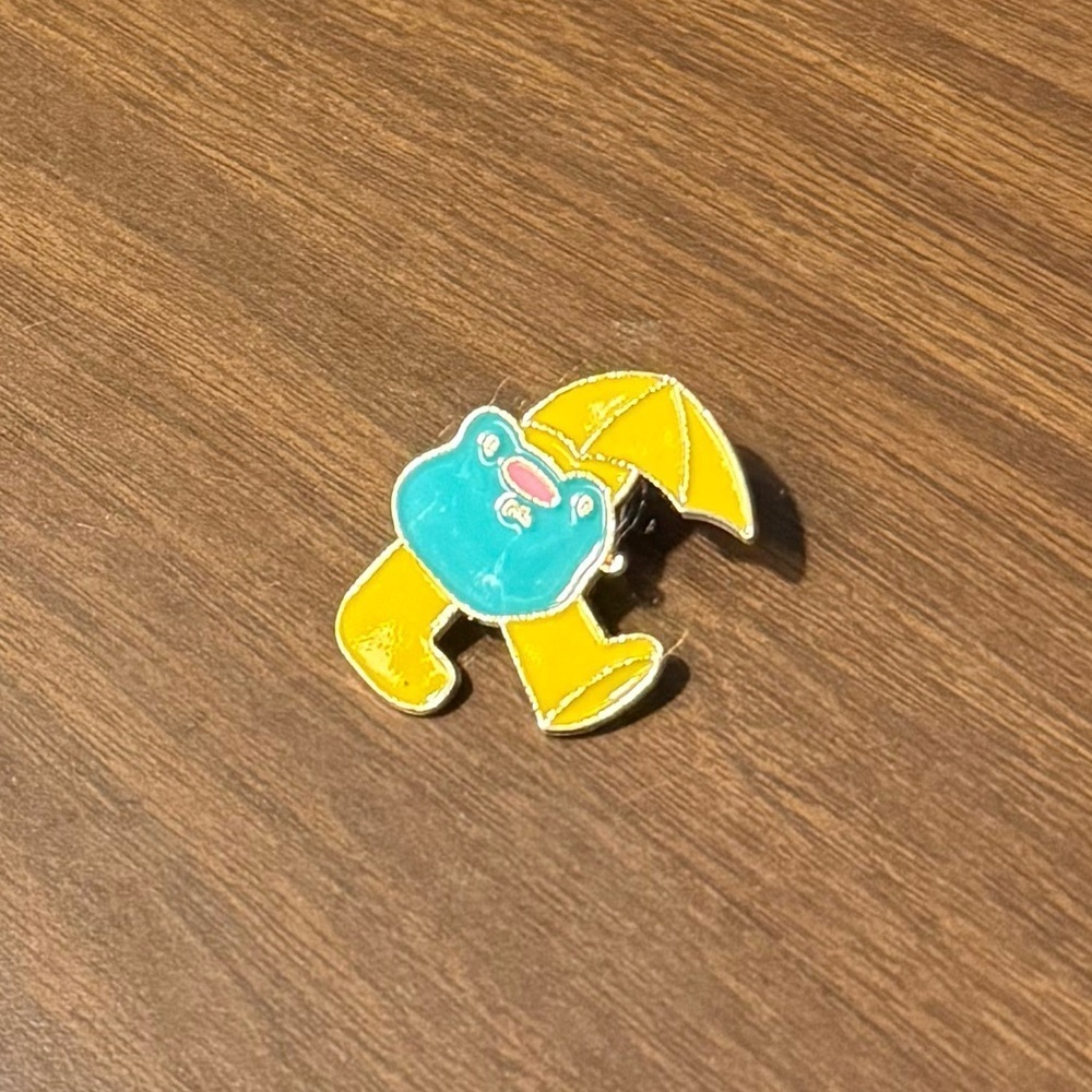 Women’s Accessories Cute Blue Frog with Yellow Umbrella and Boots Enamel Pin